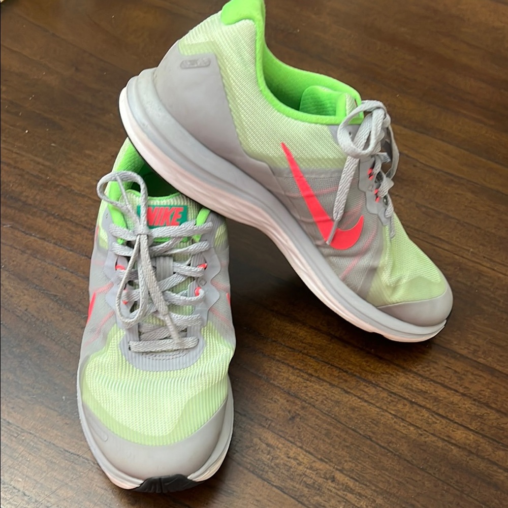 Nike Women's Neon Green and Pink Running Shoes